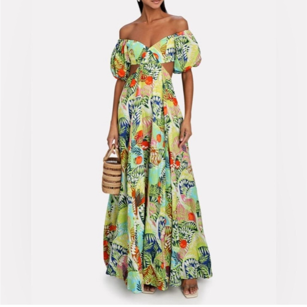 STAUD Coliseum size 10 Off Shoulder Linen Island Vacation Maxi Dress - Picture 3 of 7